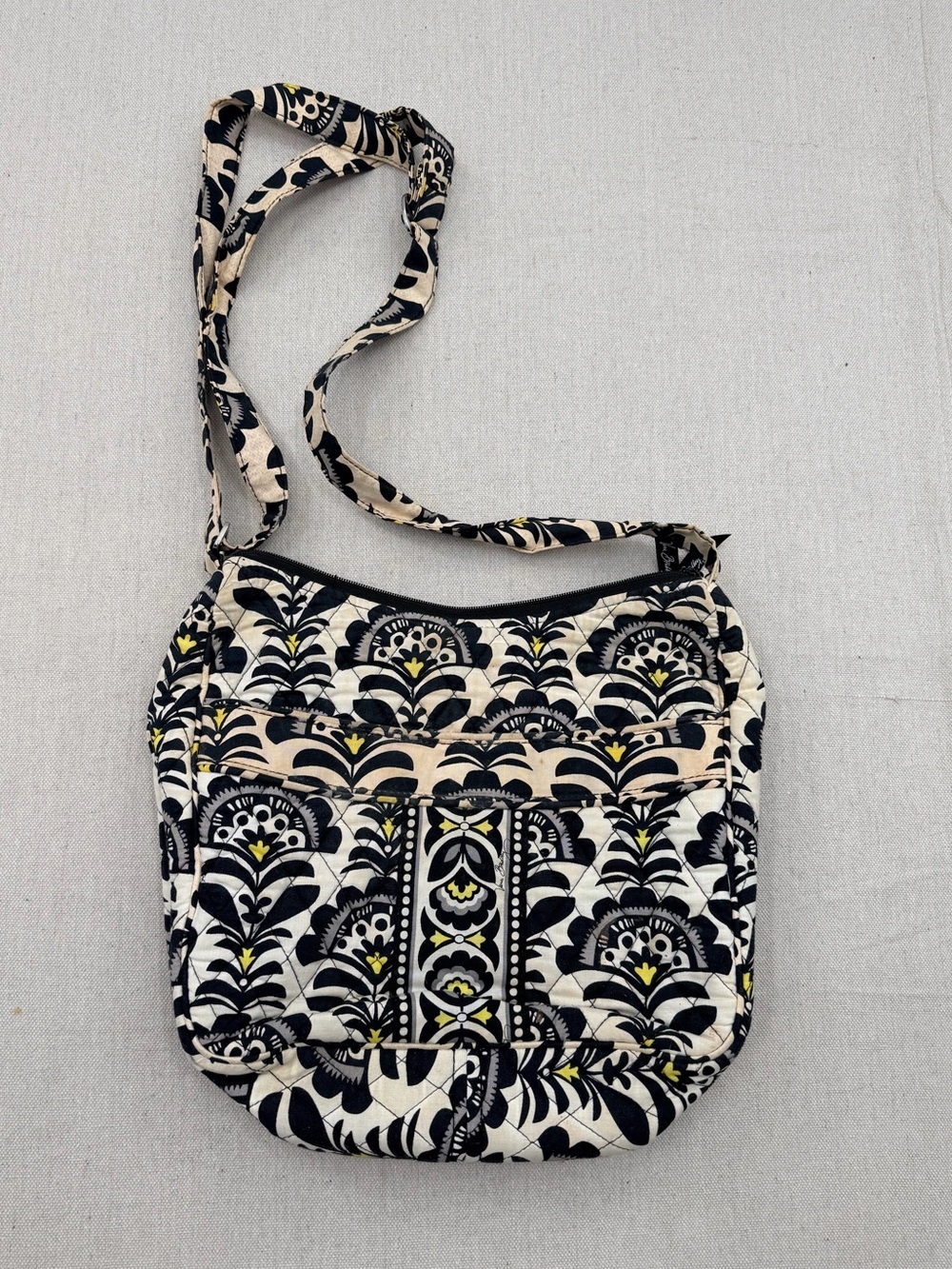 Vera Bradley Quilted Floral Crossbody Bag in Black, Cream & Yellow